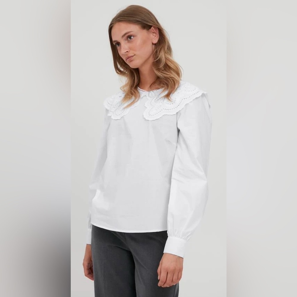 B.YOUNG Jussi Shirt with Embroidered Peter Pan Collar - Bright White Size 6